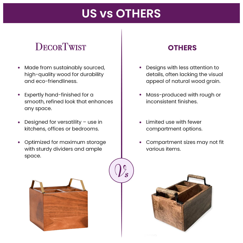 Square Wooden Caddy for Dine Ware | Kitchen Ware | DecorTwist