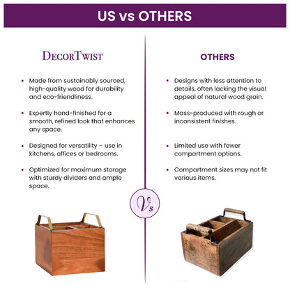 Square Wooden Caddy for Dine Ware | Kitchen Ware | DecorTwist