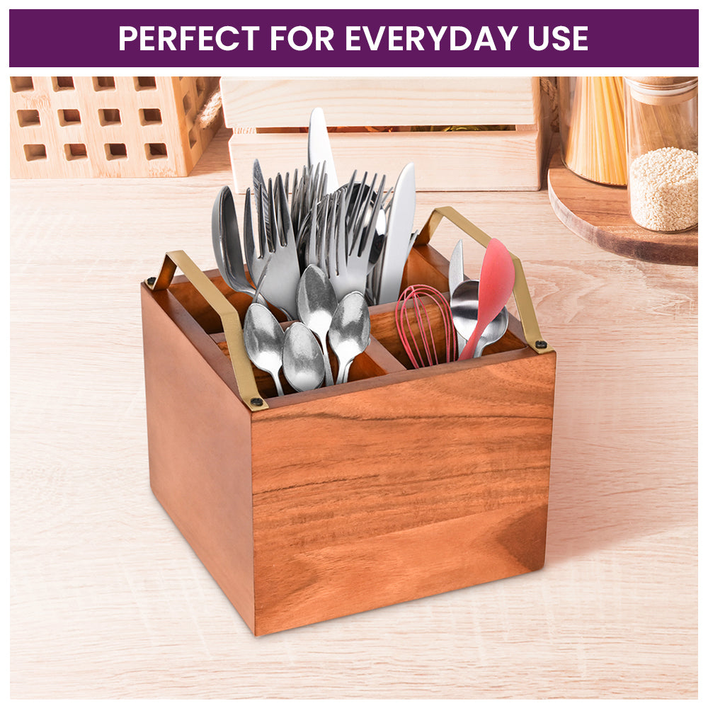 Square Wooden Caddy for Dine Ware | Kitchen Ware | DecorTwist
