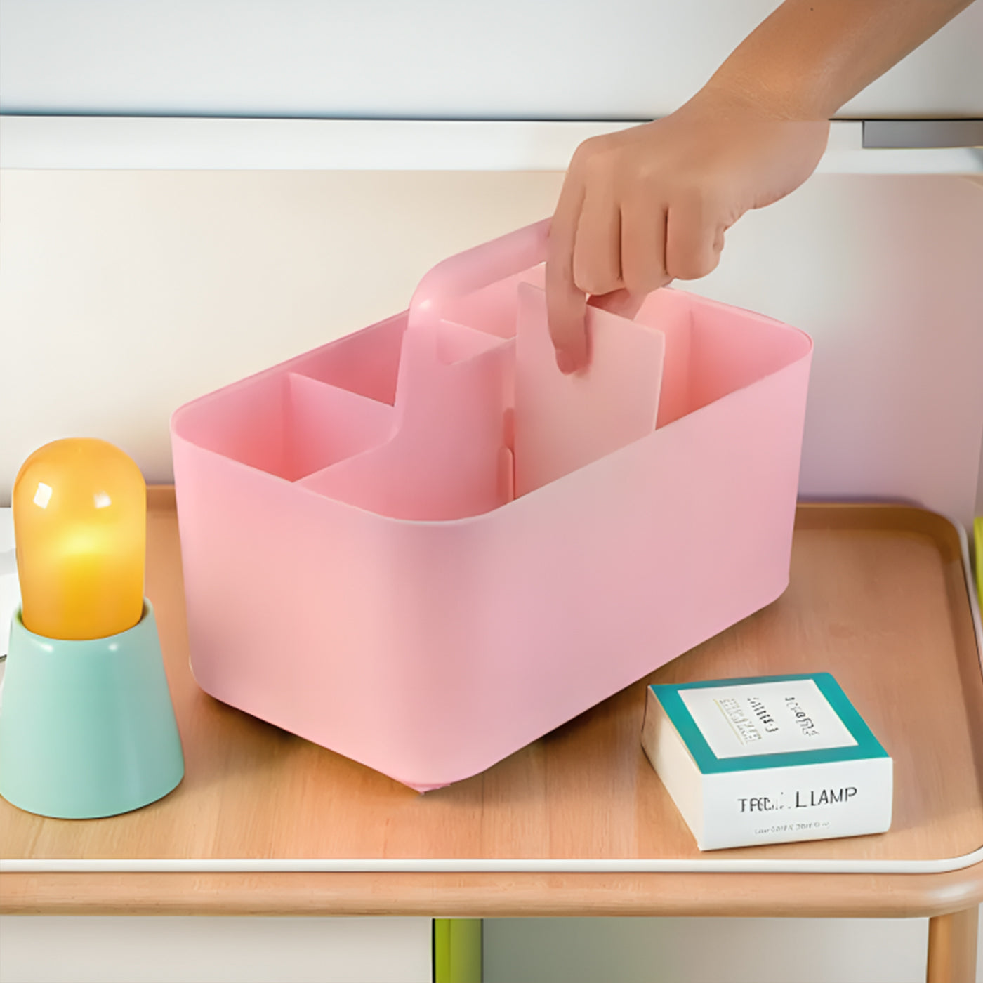 Multi-functional Plastic Desk and Bathroom Organizer 5 Compartments for Cosmetics, Pens, Pencils, and Toothpaste (Pink)