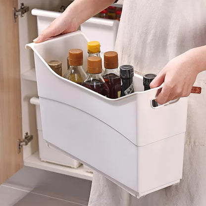 Multi-Purpose Storage Basket with Wheels Portable Organizer for Kitchen, Bathroom, and Under-Sink Storage Bin (43cm x 19cm x 26cm) White