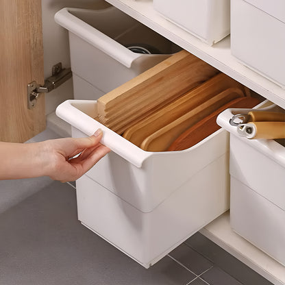 Multi-Purpose Storage Basket with Wheels Portable Organizer for Kitchen, Bathroom, and Under-Sink Storage Bin (43cm x 19cm x 26cm) White