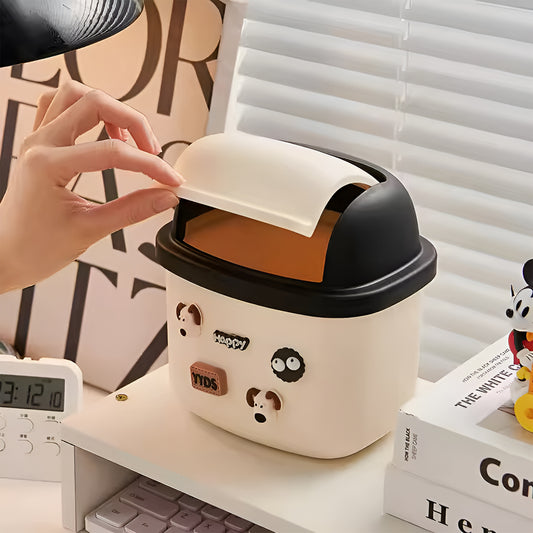 Plastic Mini Table Desk Dustbin with Swing Lid for Home, Living Room, Table, Bathrooms, Kitchens, Offices (Black)