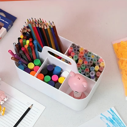 Multi-functional Plastic Desk and Bathroom Organizer 5 Compartments for Cosmetics, Pens, Pencils, and Toothpaste (White)