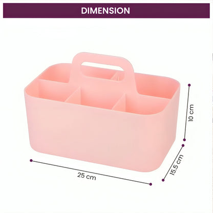 Multi-functional Plastic Desk and Bathroom Organizer 5 Compartments for Cosmetics, Pens, Pencils, and Toothpaste (Pink)