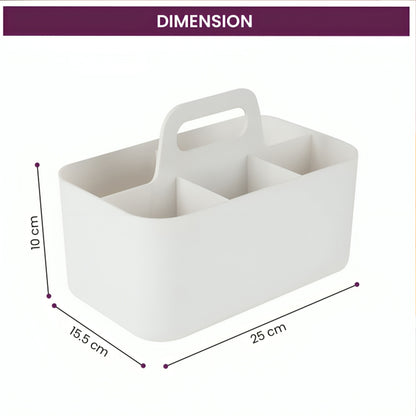 Multi-functional Plastic Desk and Bathroom Organizer 5 Compartments for Cosmetics, Pens, Pencils, and Toothpaste (White)