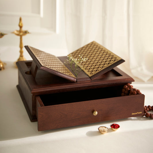 Large Handcrafted Holy Book Stand Box for Reading Geeta, Quran, Guru Granth Sahib, Bible Book