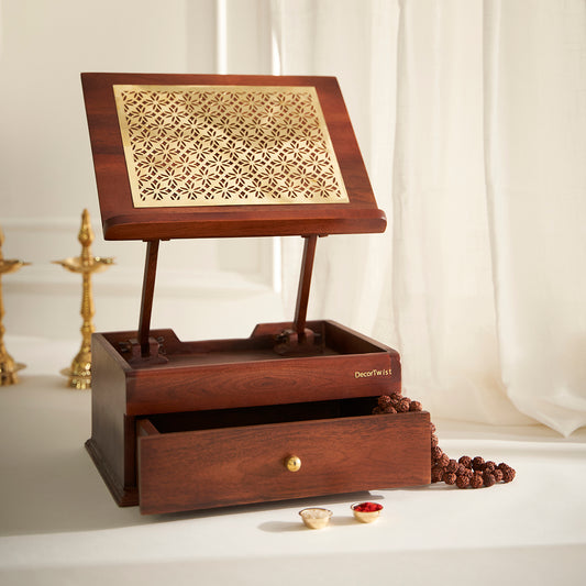 Compatible Handcrafted Holy Book Stand Box for Reading Geeta, Quran, Guru Granth Sahib, Bible Book
