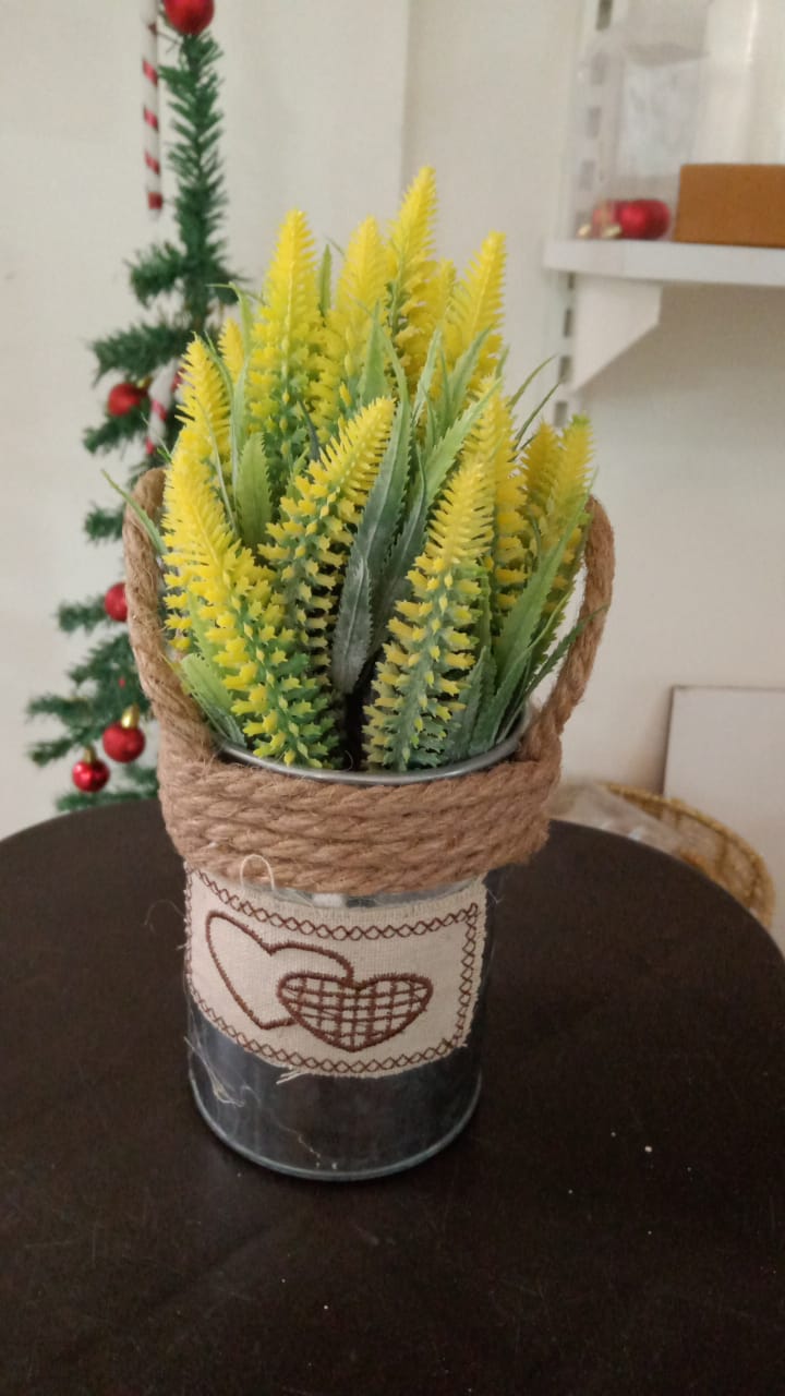 Metal Planter Pot With Flowers for Indoor, Living Room, Home Decorative