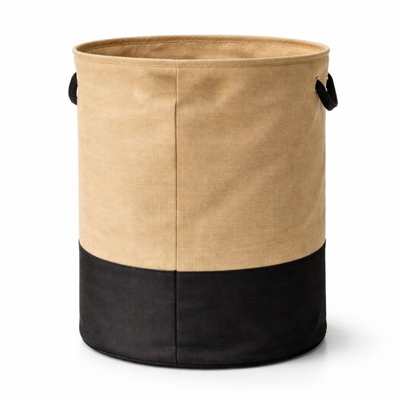 Jute Laundry Basket Large | Collapsible Laundry Hamper with Handles | Stylish Fabric Laundry Storage for Home, Bedroom & Bathroom (Beige + Black | “THE LAUNDRY BAG”)