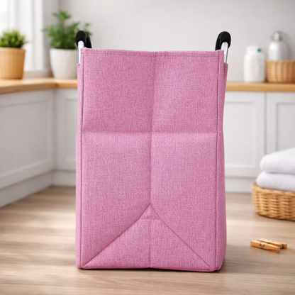 Structured Laundry Basket with Metal Handles | Large Fabric Laundry Carry Basket for Clothes, Toys & Storage (Pink | Metal Handle)