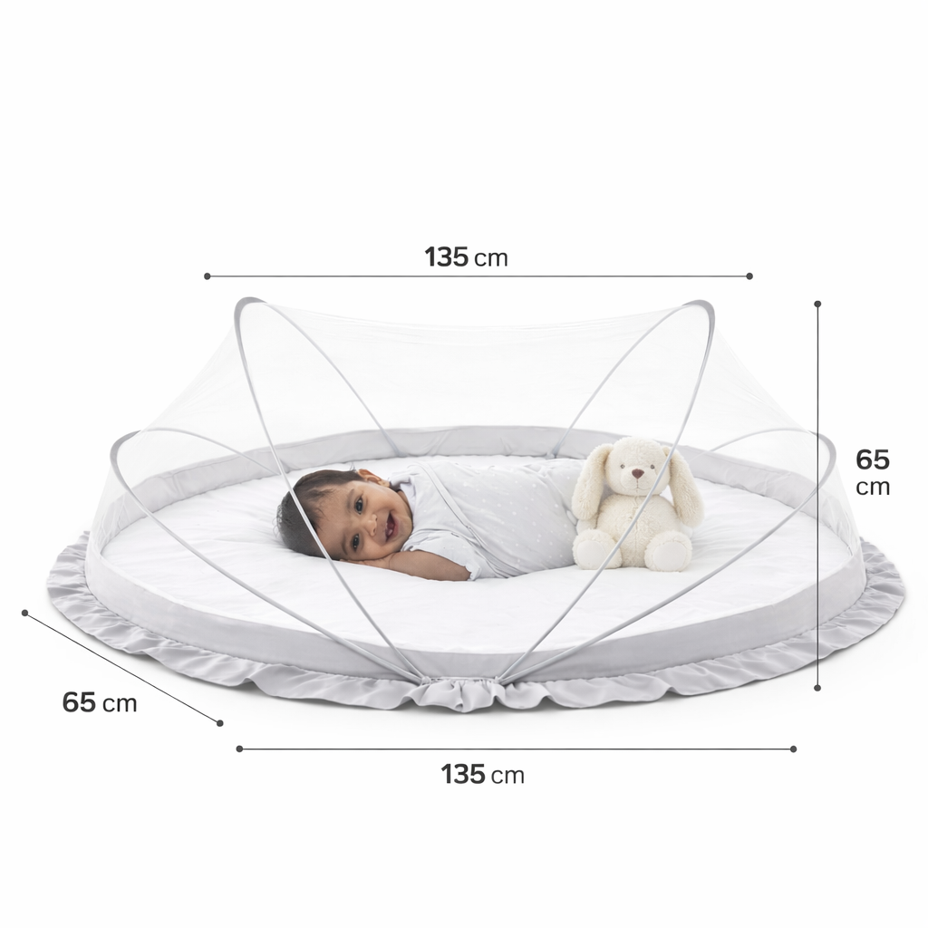 DecorTwist® Baby Mosquito Net Bottomless, Travel-Friendly, Foldable & Washable Safe Sleep Protection for Infants (0–24 Months) & Toddlers | 135×65×65 cm