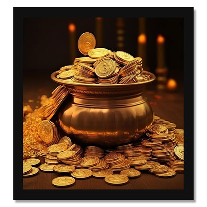 Vastu Shubharambh- Gold Coins Poster Wall Frame for Wall Decoration Pooja Home and Vastu remedy