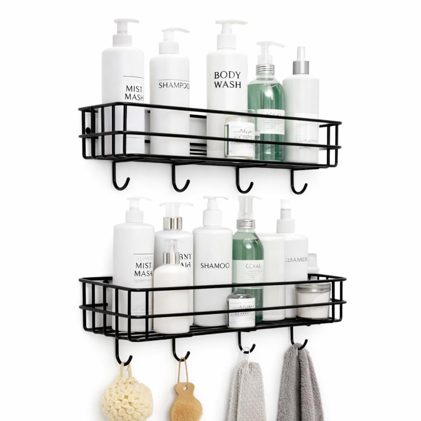 DecorTwist Bathroom Shelf Without Drill | Self Adhesive Wall Organizer | Rust-Proof Metal | Waterproof Rack for Shampoo Soap Toiletries | Kitchen Laundry Storage | 28x9x9 cm (Pack of 2)