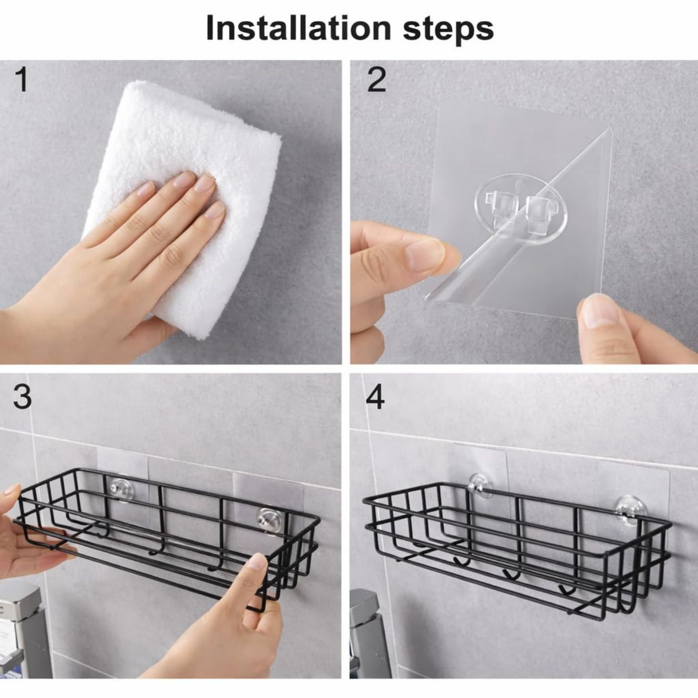 DecorTwist Bathroom Shelf Without Drill | Self Adhesive Wall Organizer | Rust-Proof Metal | Waterproof Rack for Shampoo Soap Toiletries | Kitchen Laundry Storage | 28x9x9 cm (Pack of 2)