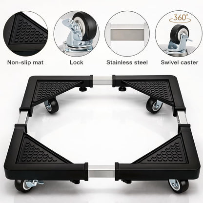 DecorTwist Washing Machine Stand with Wheels | Adjustable Fridge Stand Double Door | Anti Vibration Trolley for 6kg 7kg 8kg Machines | Heavy Duty Movable Cooler Stand | Lockable Wheels | (Black)