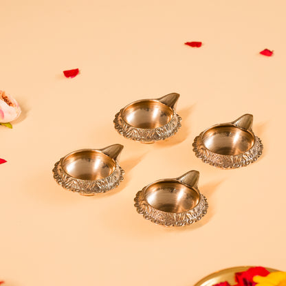 Medium Size Set Of 4 Kuber Brass Aarti Diya for Home,Temples, Festive Gifts