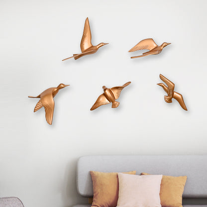 Modern Aluminium Bird Wall Hanging - Set of 5