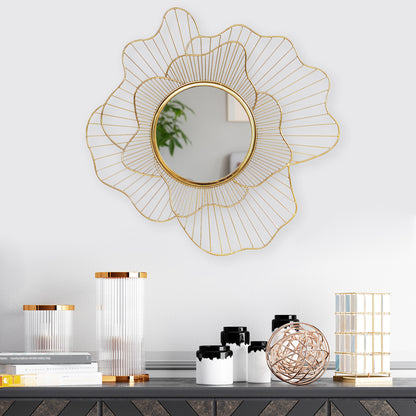 Orchid Design Decorative Metal Wall Mirror- Gold