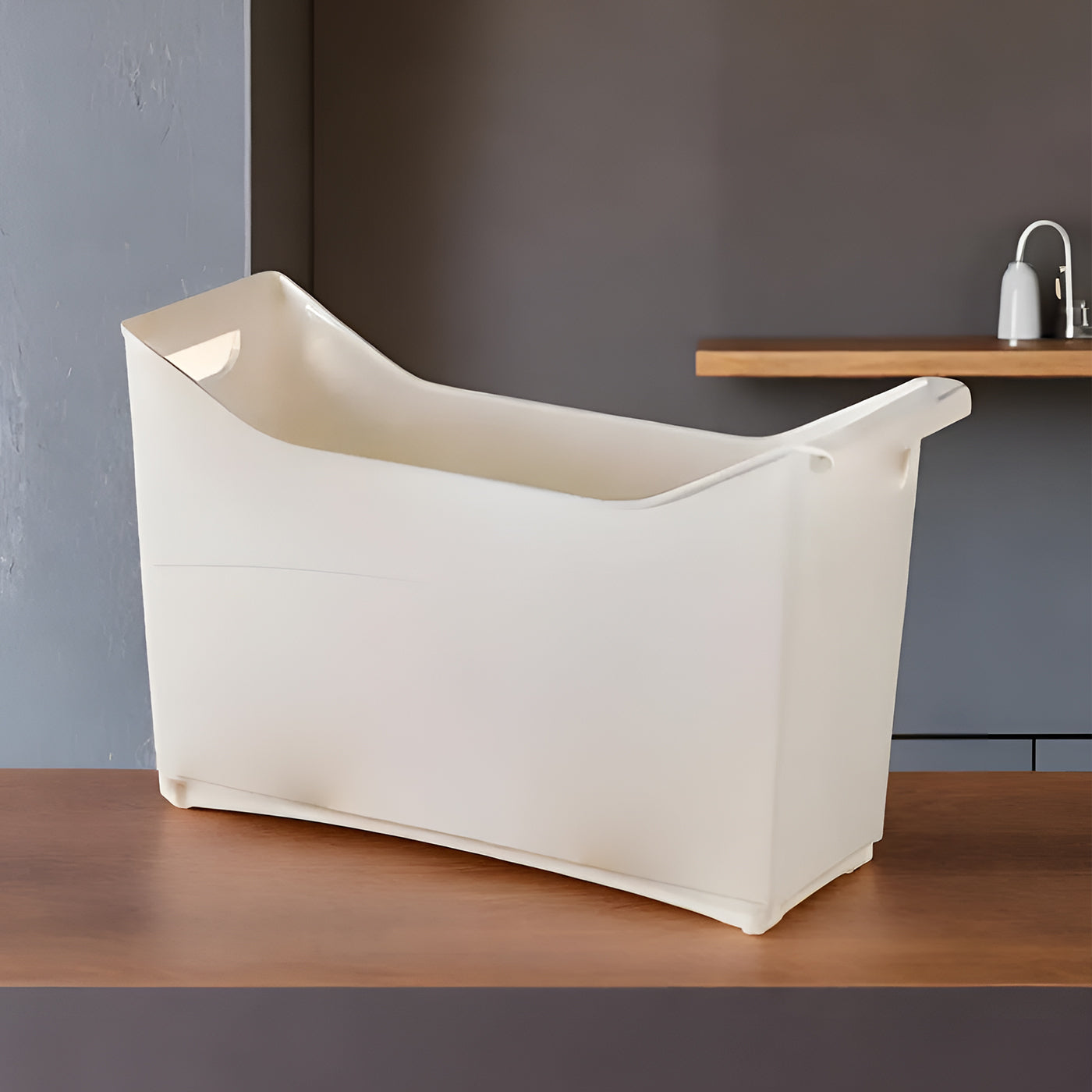 Multi-Purpose Storage Basket with Wheels Portable Organizer for Kitchen, Bathroom, and Under-Sink Storage Bin (43cm x 19cm x 26cm) White