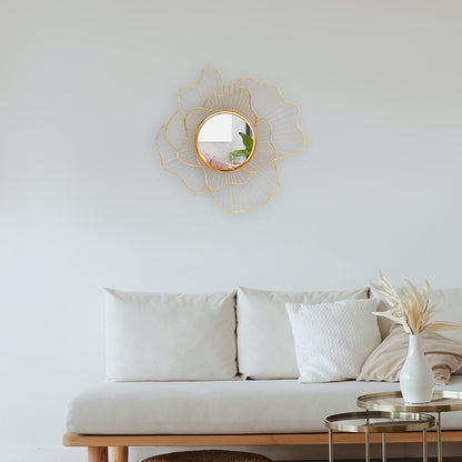 Orchid Design Decorative Metal Wall Mirror- Gold