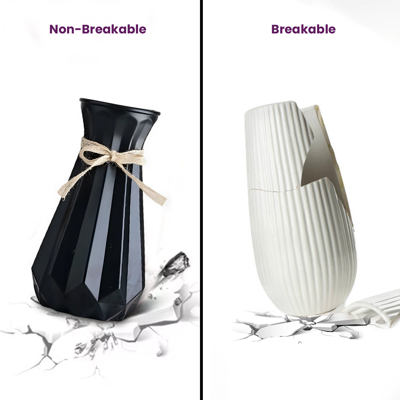 Plastic Flower Vases for Home Decor, Bedroom, Centrepiece Living Room, Office Decoration (Black)