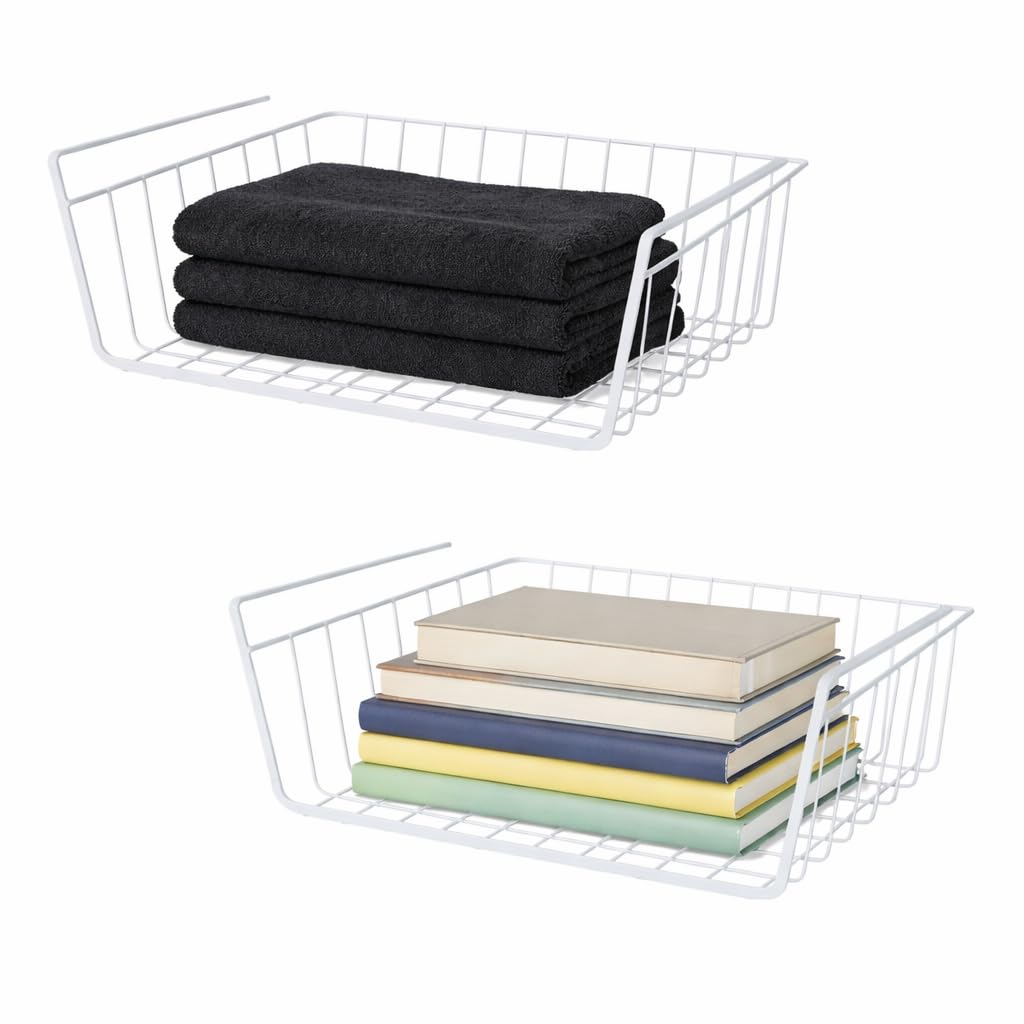 DecorTwist 16 Inch Under Shelf Storage Basket – Heavy Duty Metal Undershelf Organizer for Kitchen Cabinet, Wardrobe & Pantry | No Drill Slide-In Under Cabinet Wire Rack