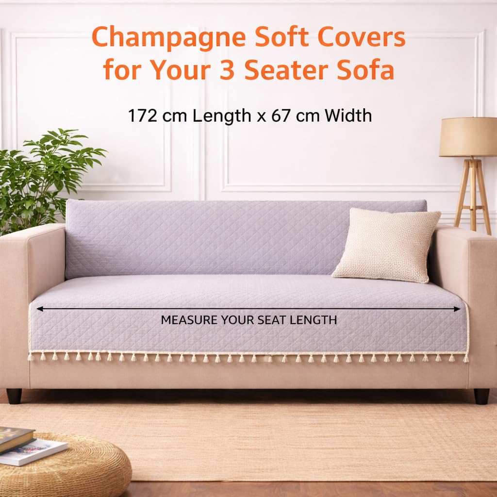 DecorTwist Premium Reversible Quilted Velvet Sofa Cover for 2 & 3 Seater | Luxury Sofa Protector with Tassels | Soft, Durable & Pet Friendly | Grey/Beige & Beige