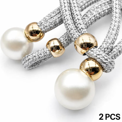 DecorTwist Magnetic Curtain Tiebacks for Windows – No Drill Curtain Hold Backs | Strong Magnets Decorative Pearl Rope | for Living Room & Bedroom Curtains (White/Grey, Set of 2/4/8)