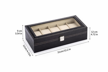 DecorTwist Premium Watch Storage Box Watch Case Organizer PU Leather, Velvet Interior, Transparent Lid (6 Slots)