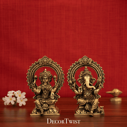 Brass Superfine Ganesh And Lakshmi Idol Set