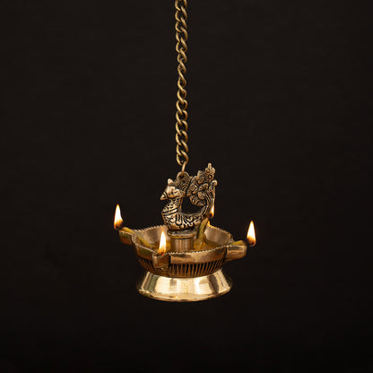 Brass Annapakshi Peacock Hanging Diya With 4 Wick