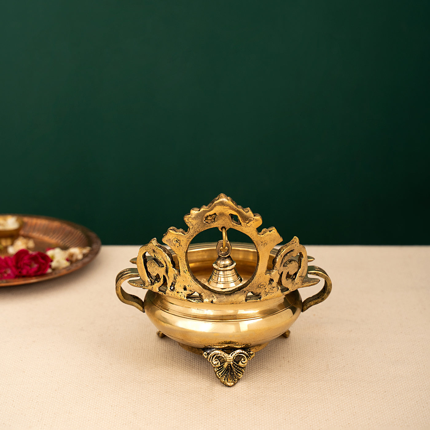 Premium Decorative Brass Urli Bowl with Bell