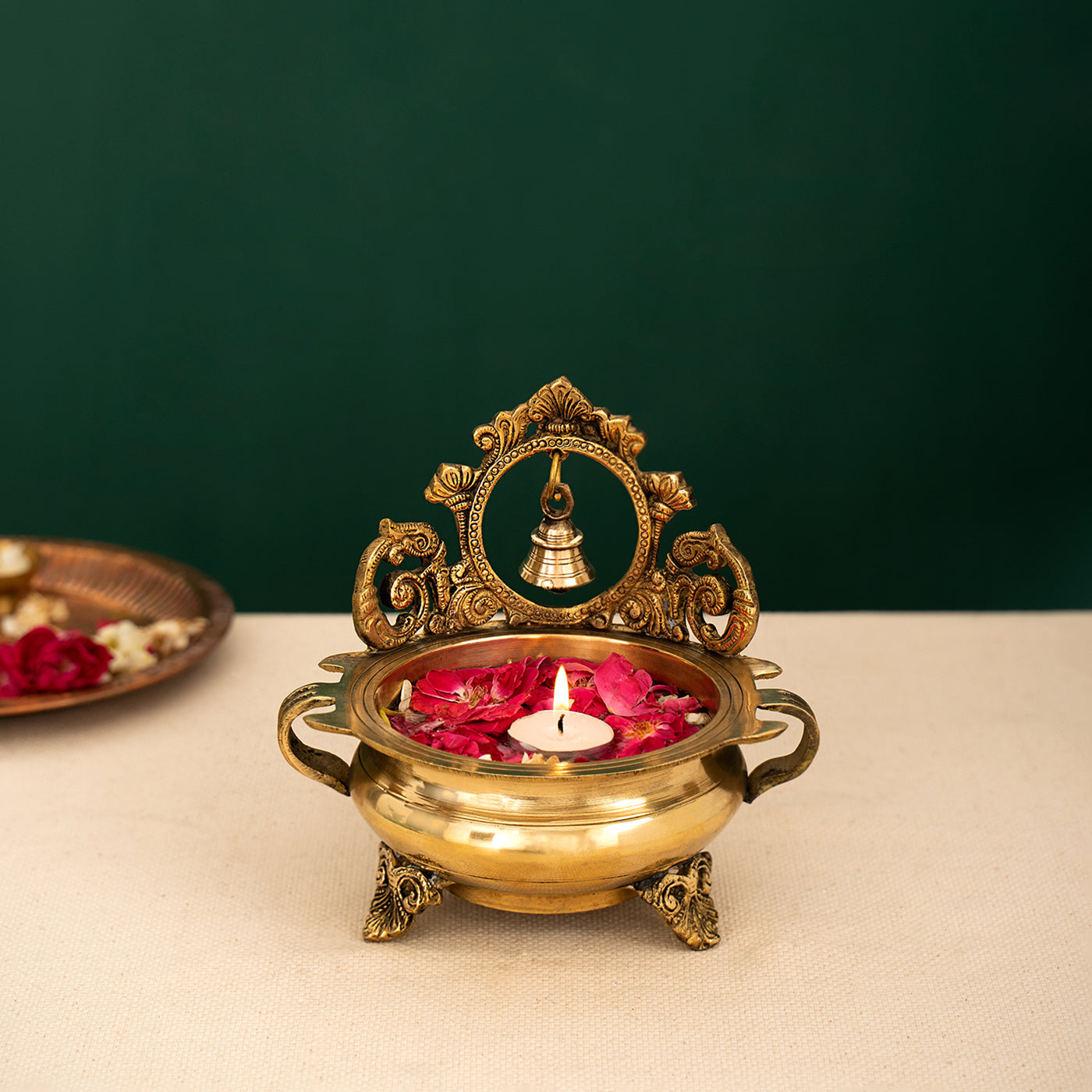 Premium Decorative Brass Urli Bowl with Bell