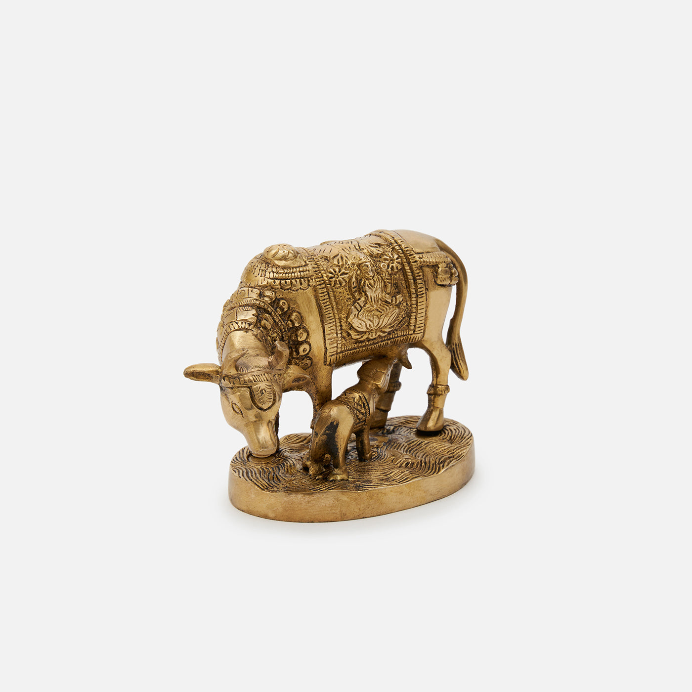 Brass Kamdhenu Cow and Calf Idol Figurine Home Decor Showpiece