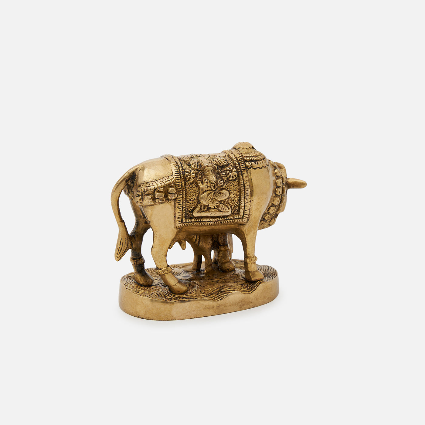 Brass Kamdhenu Cow and Calf Idol Figurine Home Decor Showpiece