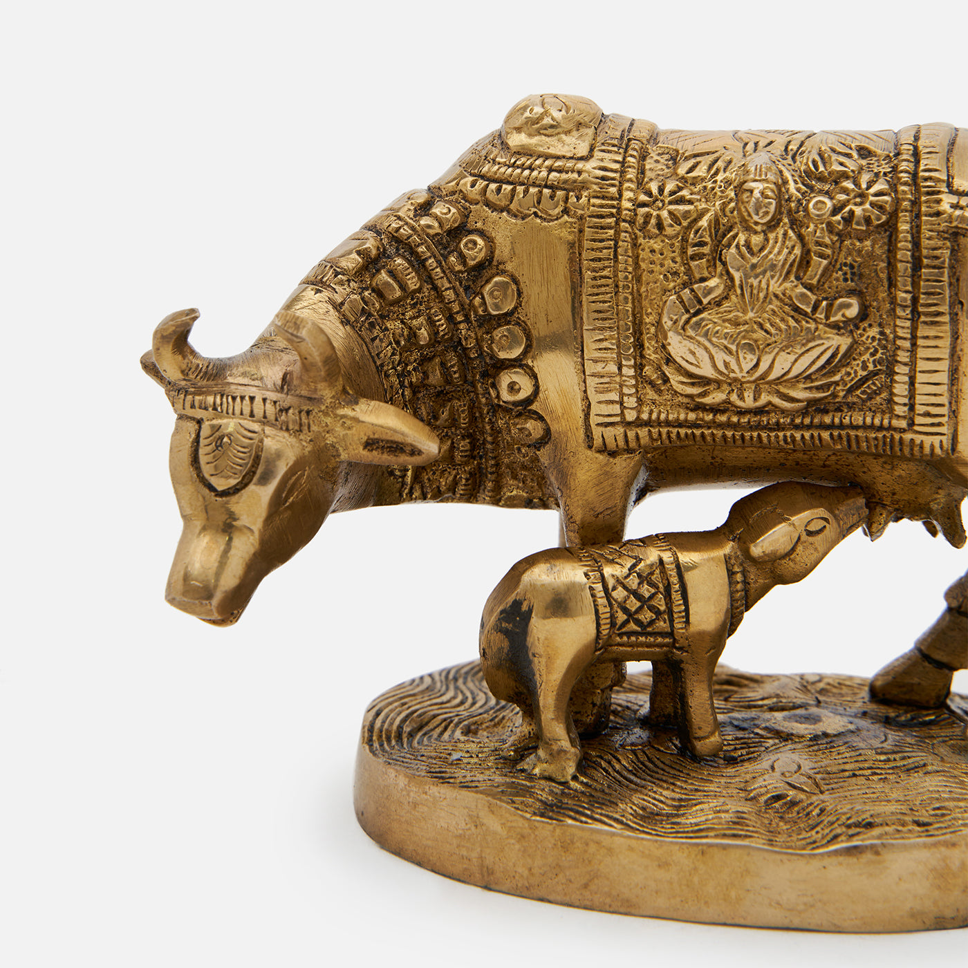 Brass Kamdhenu Cow and Calf Idol Figurine Home Decor Showpiece