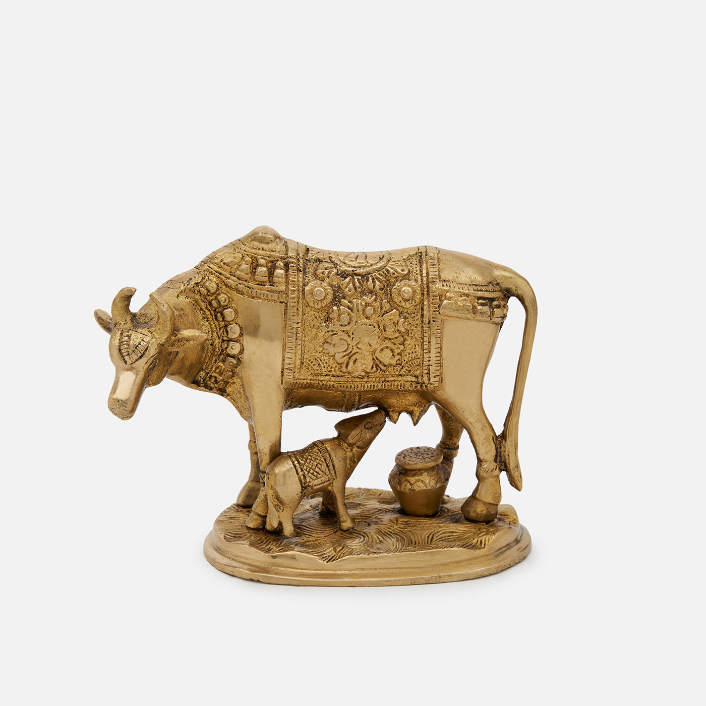 Brass Kamdhenu Cow and Calf Idol Figurine Home Decor Showpiece