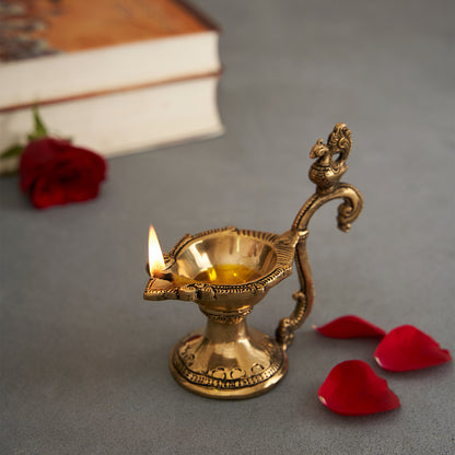 Brass Aarti Diya With Annapakshi On Handle