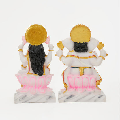 Lord Ganesha And Lakshmi Idol In Marble Dust Hand Painted