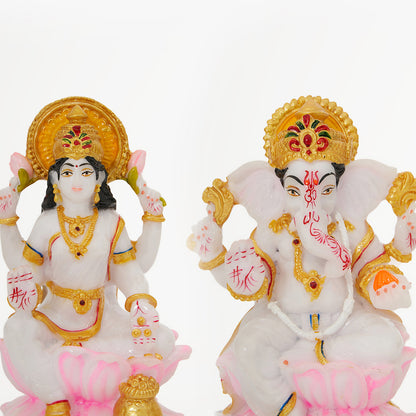 Lord Ganesha And Lakshmi Idol In Marble Dust Hand Painted
