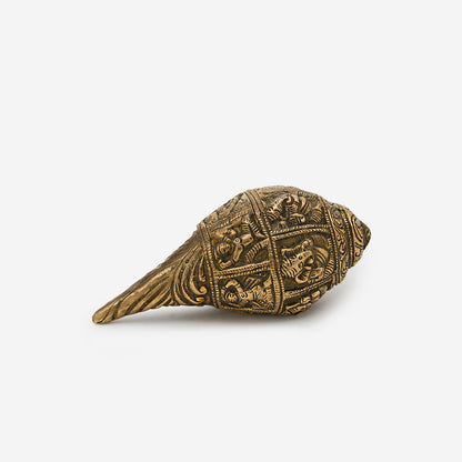 Vedic Ethnic Golden Brass Shankh With Ganesh Carving