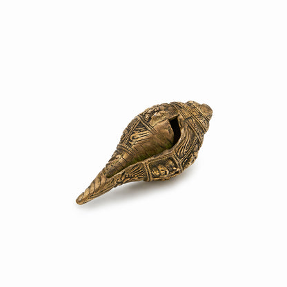 Vedic Ethnic Golden Brass Shankh With Ganesh Carving