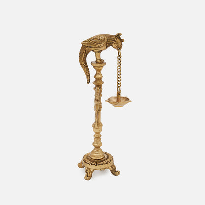Handmade Traditional Indian Brass Decorative Diya Parrot Oil Lamp for Pooja or Home Decor (Single Piece)