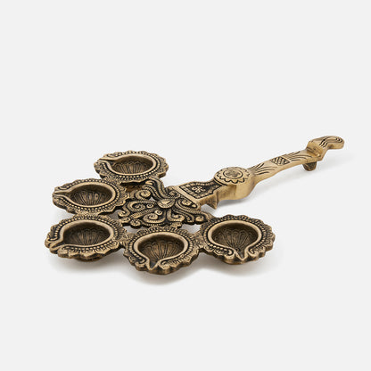 Brass Pancha Deepam Oil Diya/Lamp With Handle