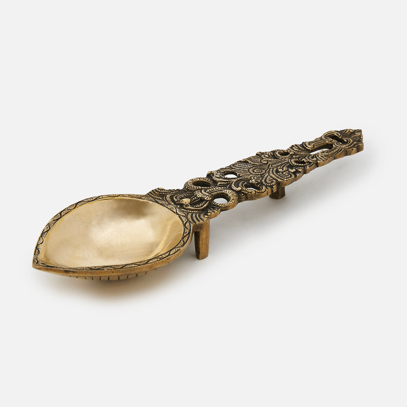 Big Pooja Brass Aarti Hawan Chammach/Spoon/Harathi with Intricate Jaali Work