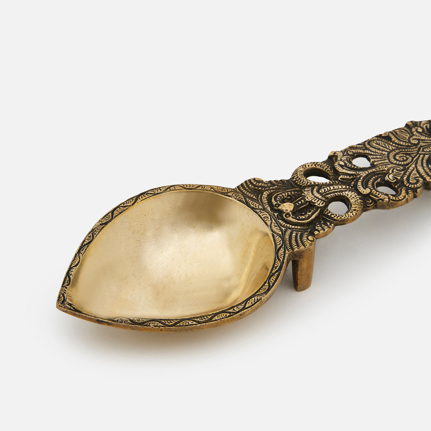 Big Pooja Brass Aarti Hawan Chammach/Spoon/Harathi with Intricate Jaali Work