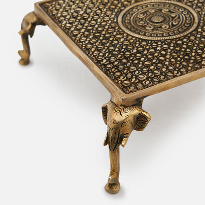 Brass Elephant Leg Designer Puja Chowki (Pedestal)