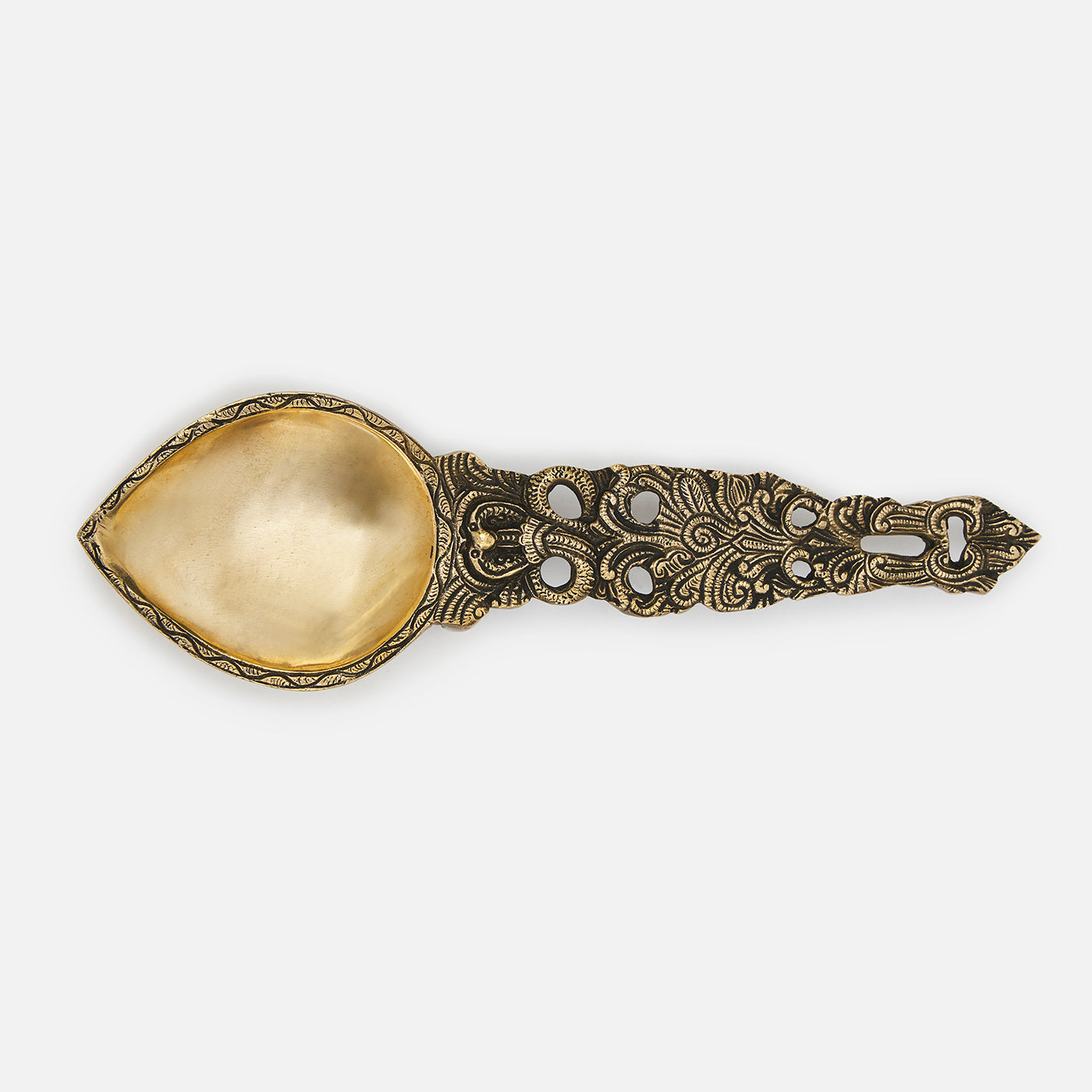 Big Pooja Brass Aarti Hawan Chammach/Spoon/Harathi with Intricate Jaali Work