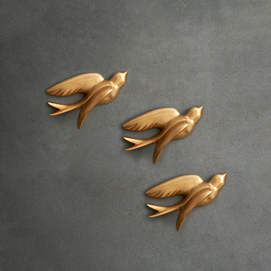 Modern Aluminium Bird Wall Hanging - Set of 3